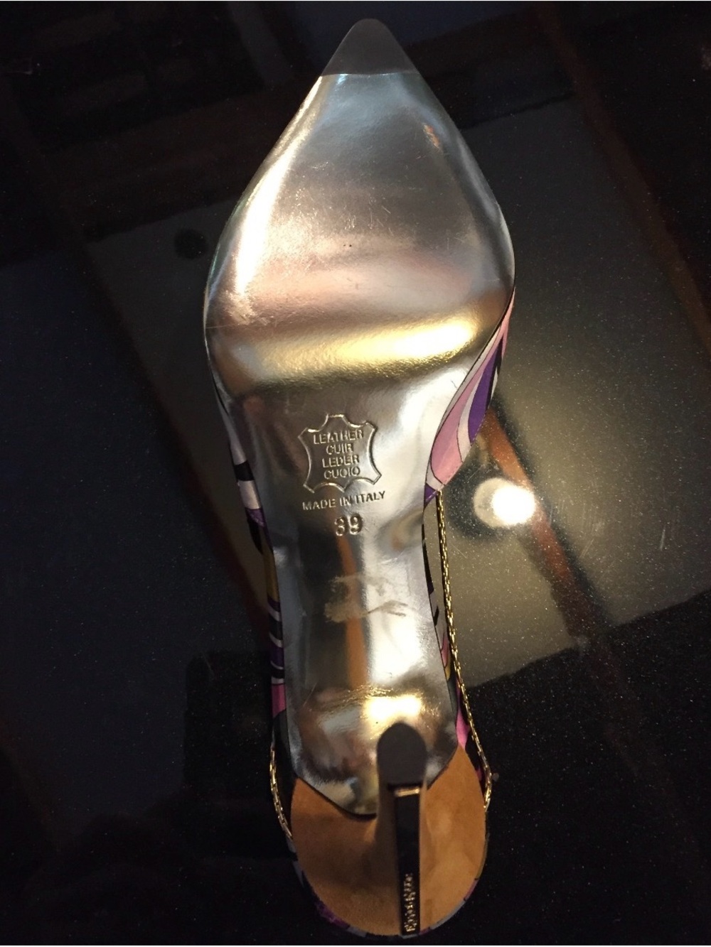 Emilio Pucci Pink Purple & Yellow Printed Pointed Toe Slingback Mules - Picture 3 of 3